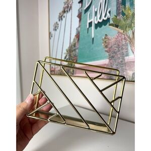 Gold Metal Geometric Letter Holder Modern Desk Mail Napkin Organizer